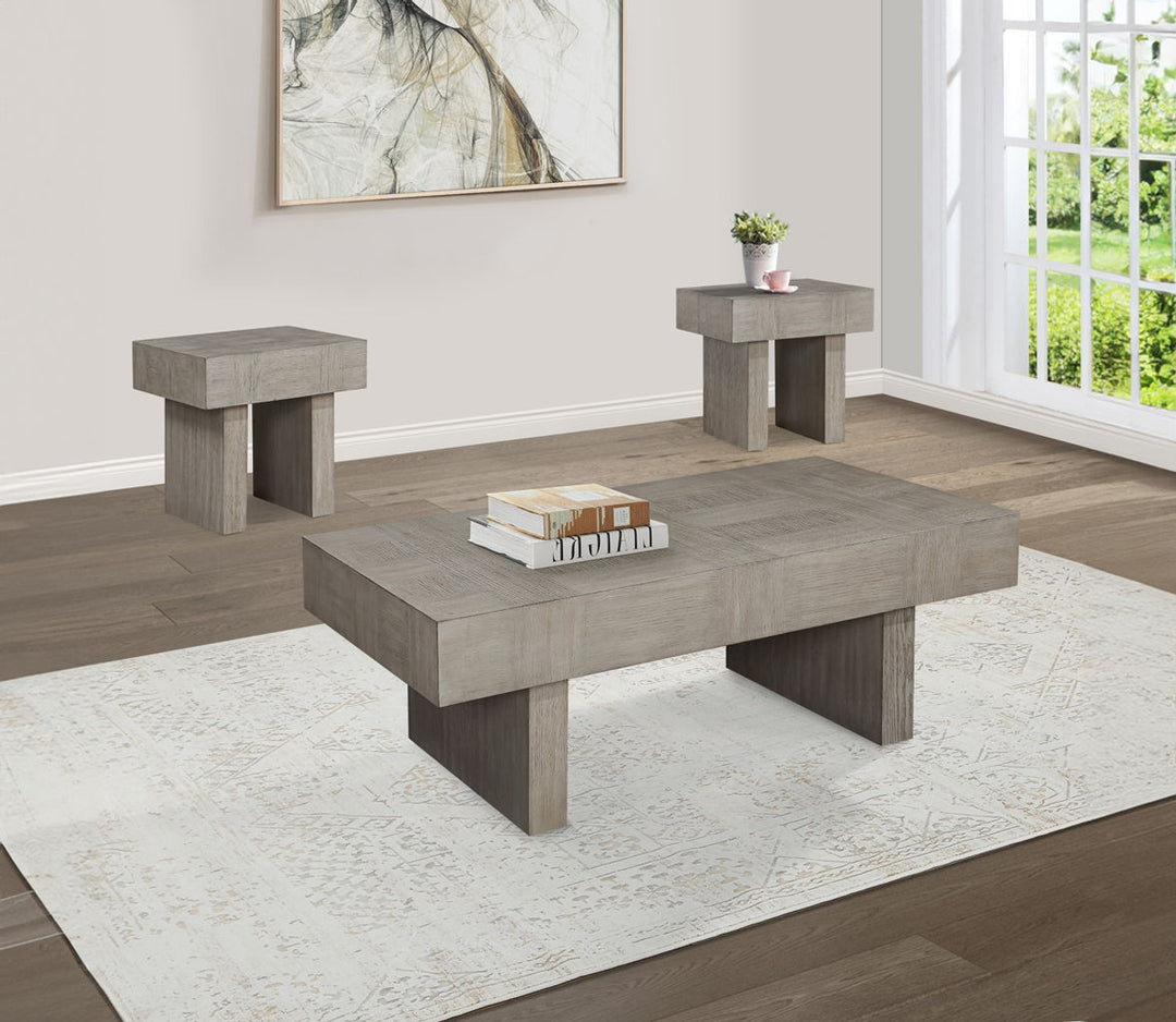 Crawley Coffee & 2 End Tables - Light Grey