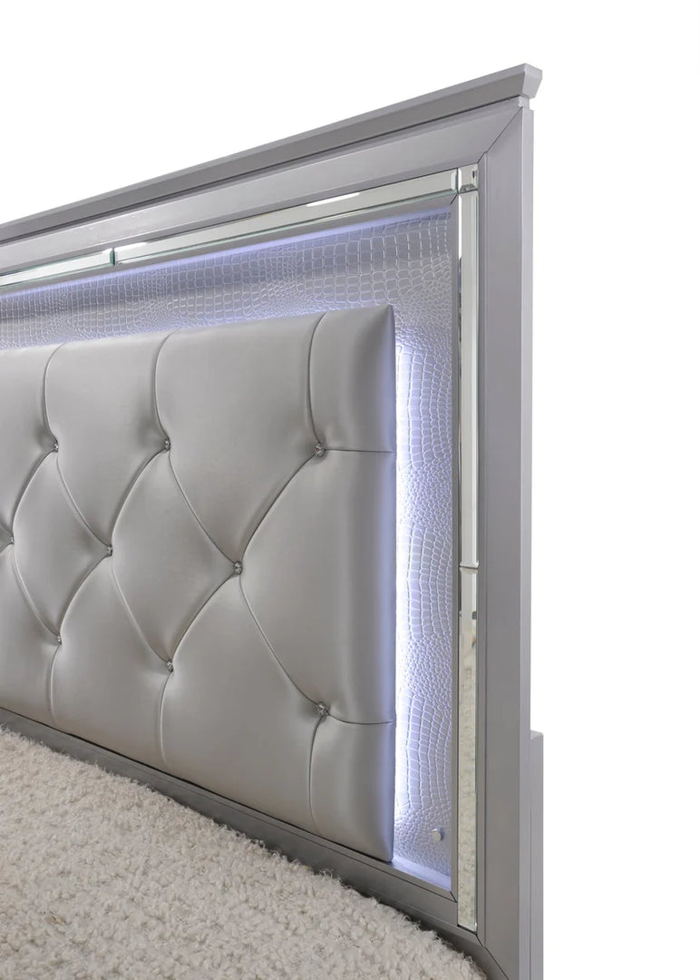 Lillian Silver LED Panel Bed