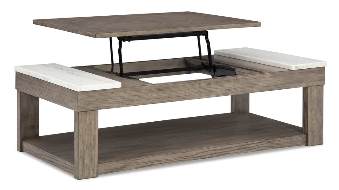 Loyaska Grayish Brown/White Lift Top Cocktail Table Set