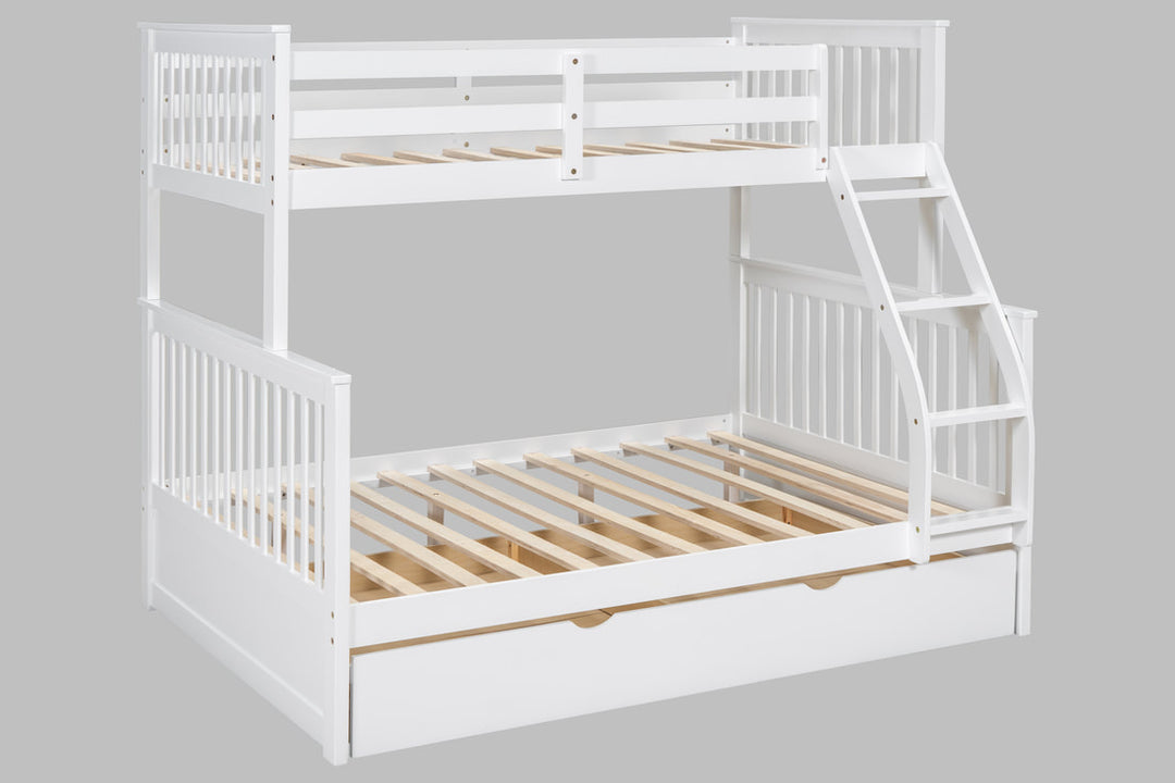 White Twin/Full Bunk Bed with Twin Trundle