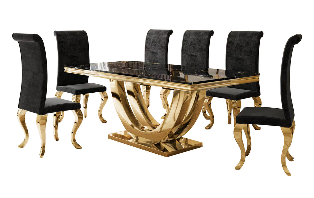 Wilma Black/Gold 7-Piece Dining Room Set