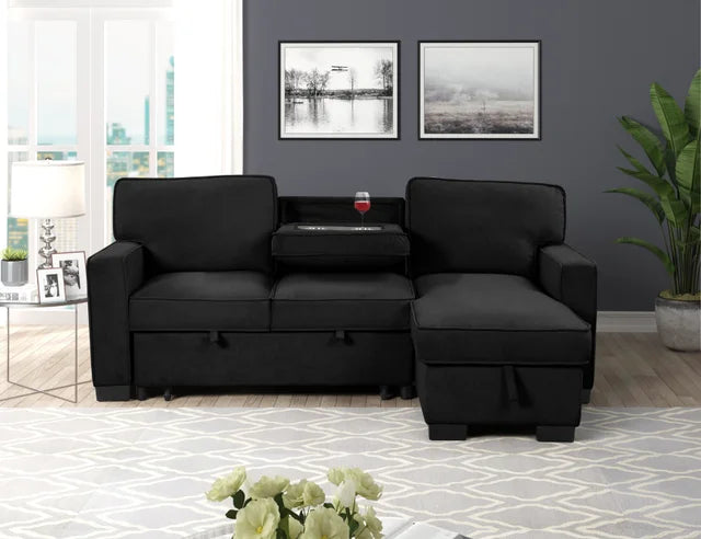 MARCOS Black Sectional With Pull-Out Bed