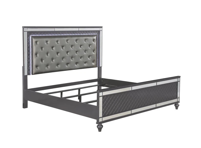 Refino Gray LED Upholstered Panel Bed