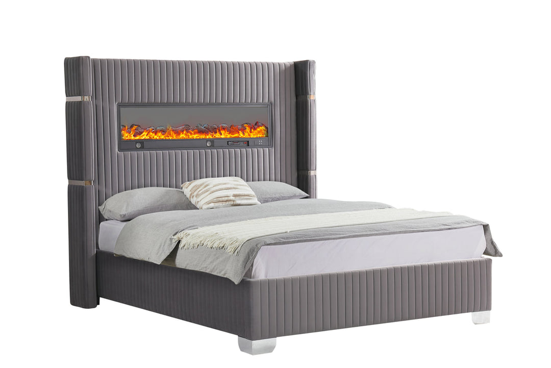 HH Fireplace Romance Gray Platform Bed