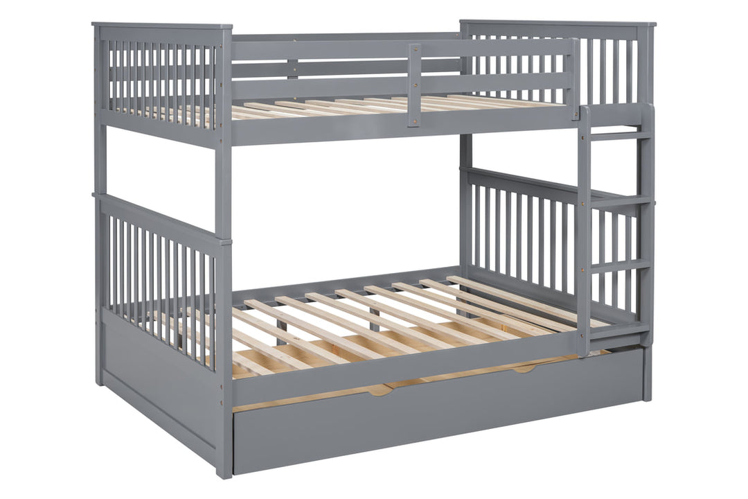 Grey Full / Full Bunk Bed with Twin Trundle