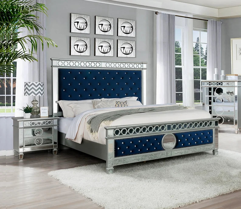 Bella Blue/Silver Velvet Bed