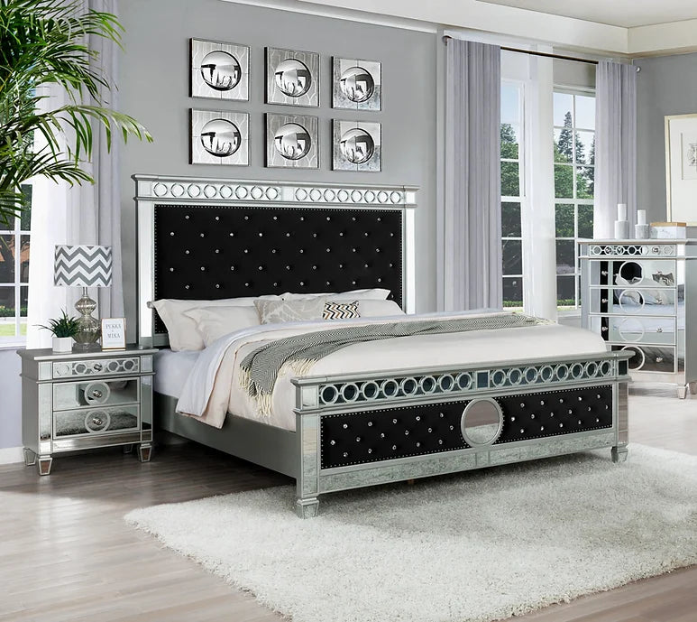 Bella Black/Silver Velvet Bed