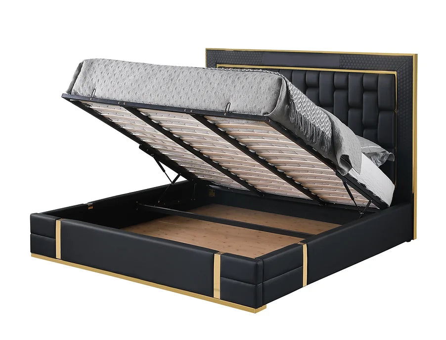 Marbella Black/Gold PU Platform Bed