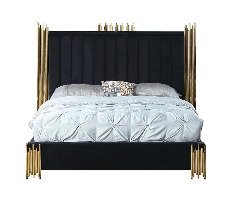 Token Black/Gold Velvet Platform Bed