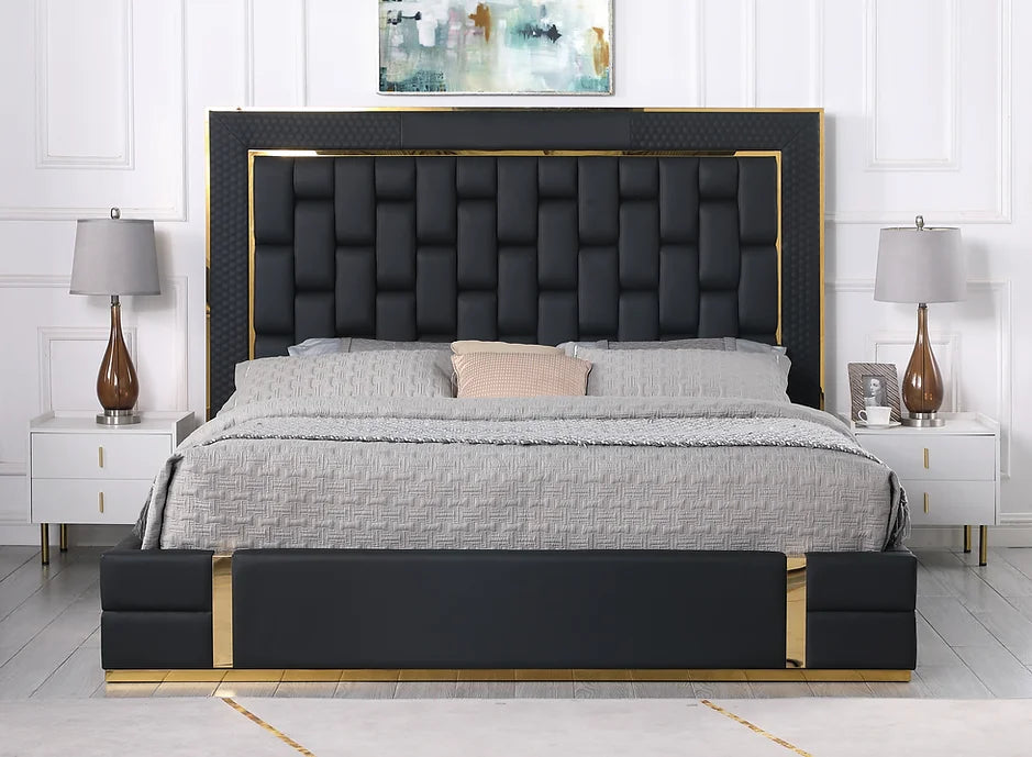 Marbella Black/Gold PU Platform Bed