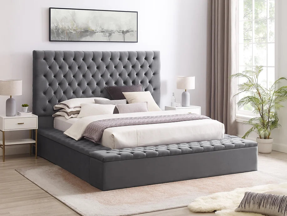 Catalina Grey Velvet Platform Bed