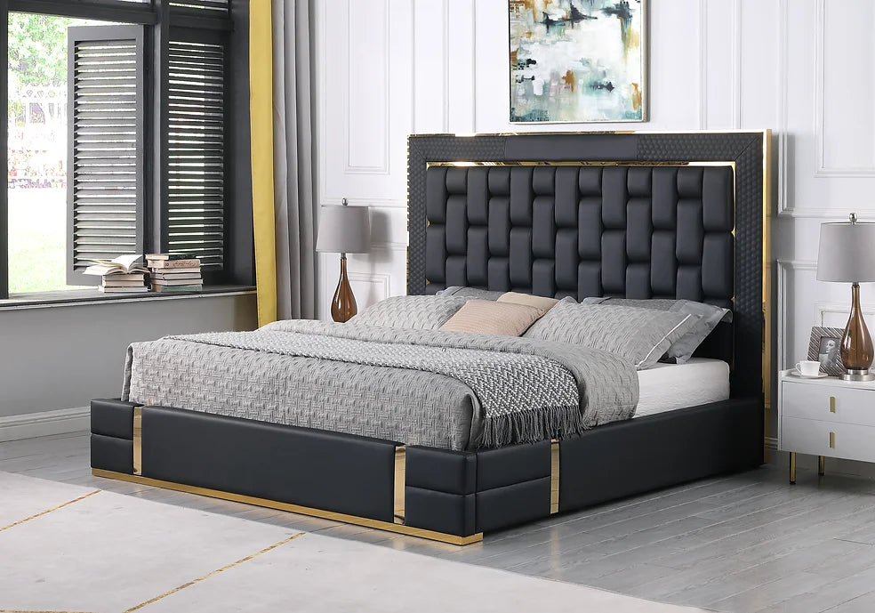 Marbella Black/Gold PU Platform Bed