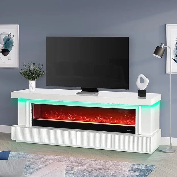 Pebble White Fireplace 71" Tv Stand