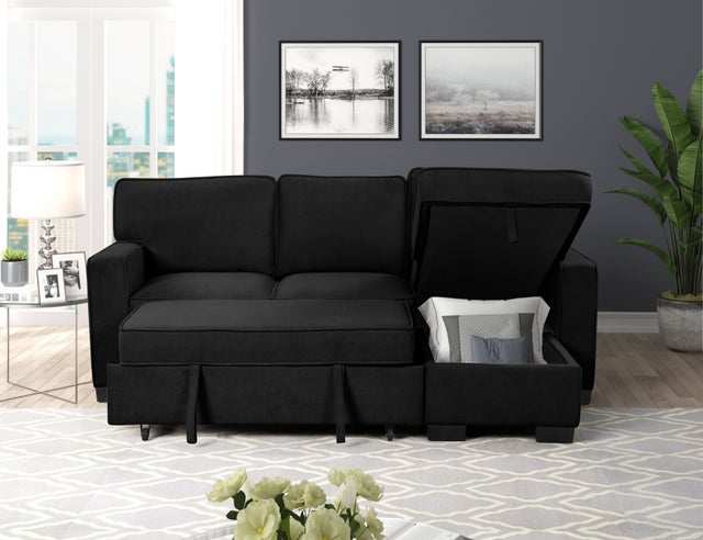 MARCOS Black Sectional With Pull-Out Bed