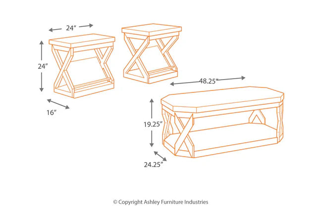 Radilyn Grayish Brown 3pc Coffee Table Set