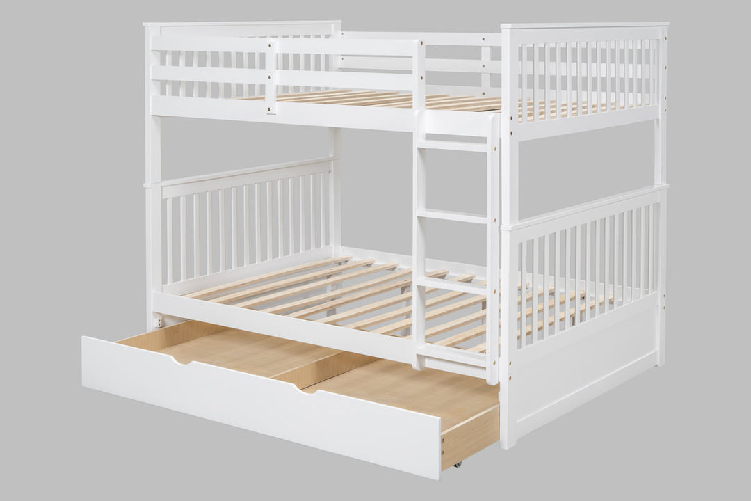 White Full / Full Bunk Bed with Twin Trundle