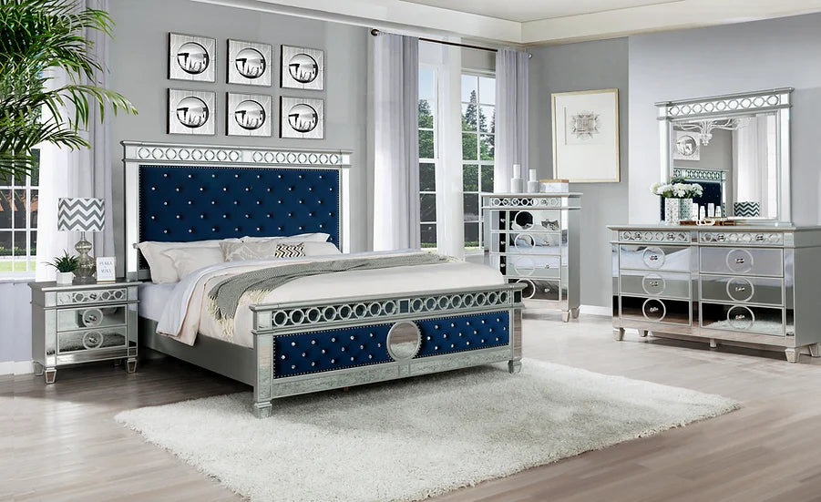 Bella Blue Velvet Panel Bedroom Set