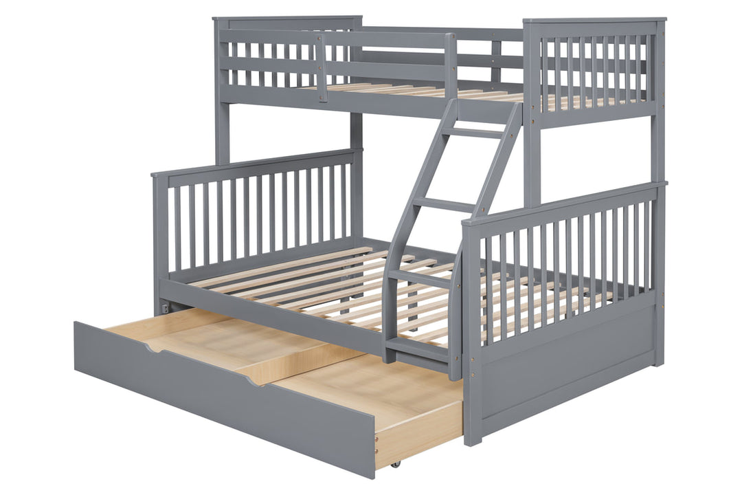 Grey Twin/Full Bunk Bed with Twin Trundle