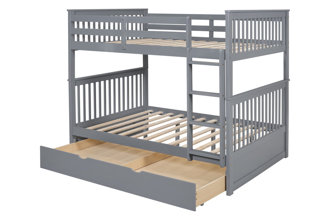 Grey Full / Full Bunk Bed with Twin Trundle