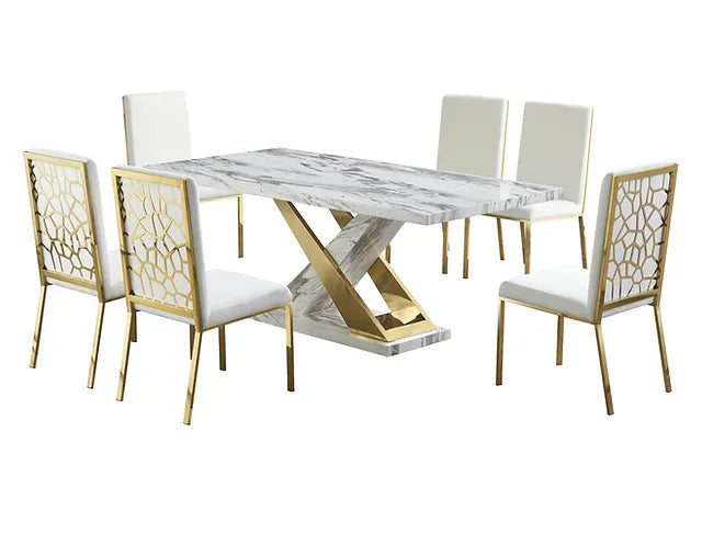 Viva White/Gold 7- Piece Dining Set