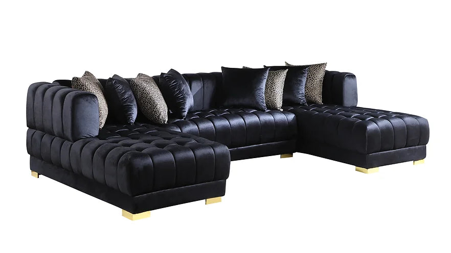 Dasha Black Velvet Sectional Sofa