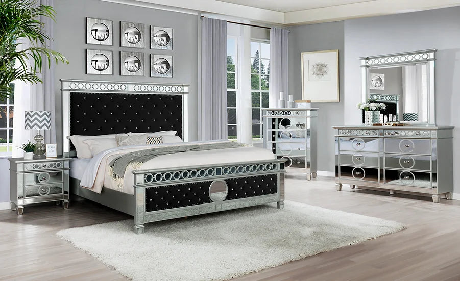 Bella Black Velvet Panel Bedroom Set