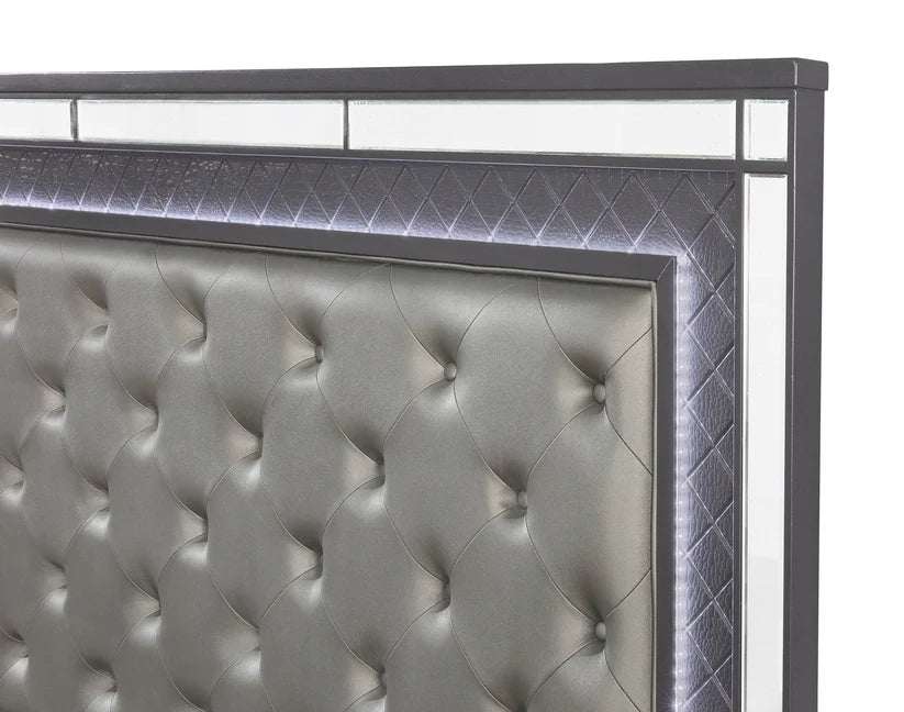 Refino Gray LED Upholstered Panel Bed