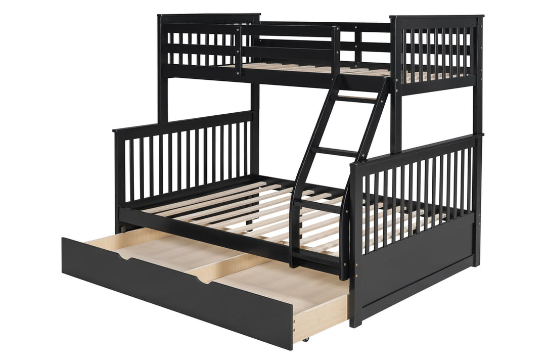 Black Twin/Full Bunk Bed with Twin Trundle