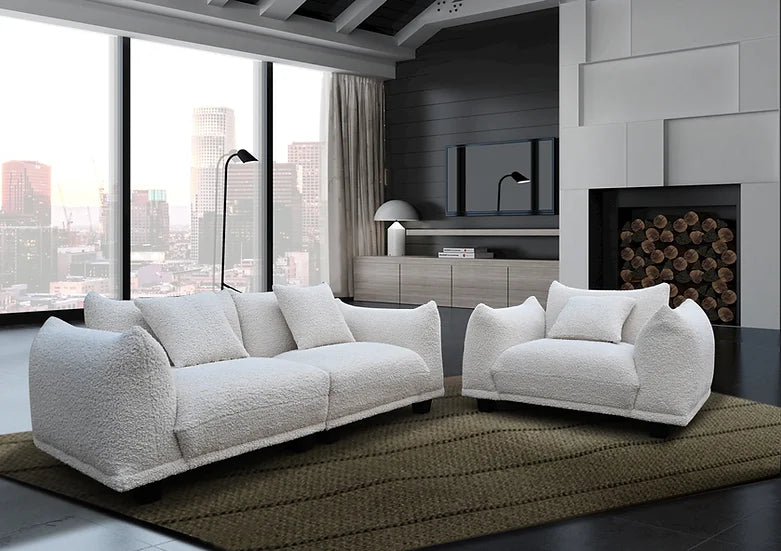 Homey White Fabric Oversized Sofa Set