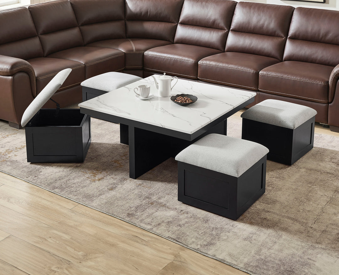 Marta Faux white Marble Cocktail with ottoman Set