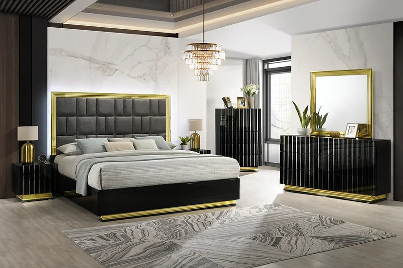 Lila Black/Gold LED Platform Bedroom Set