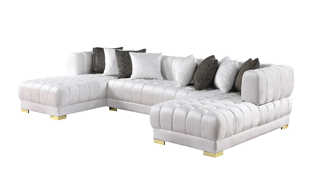 Dasha White Velvet Sectional Sofa