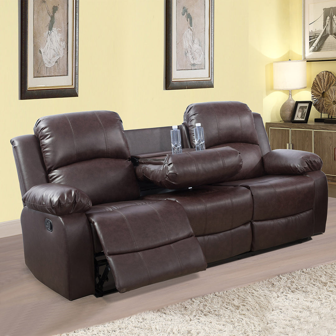 Brown Faux Leather 3-Piece Reclining Sofa Set