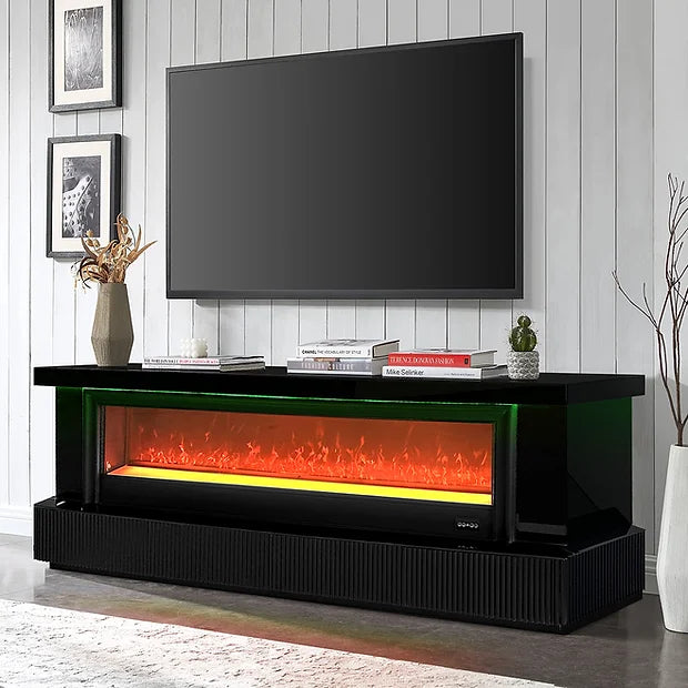 Pebble Black Fireplace 71" Tv Stand