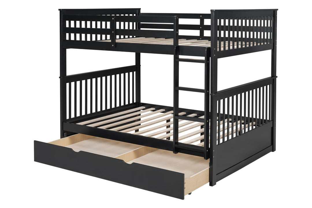 Black Full / Full Bunk Bed with Twin Trundle