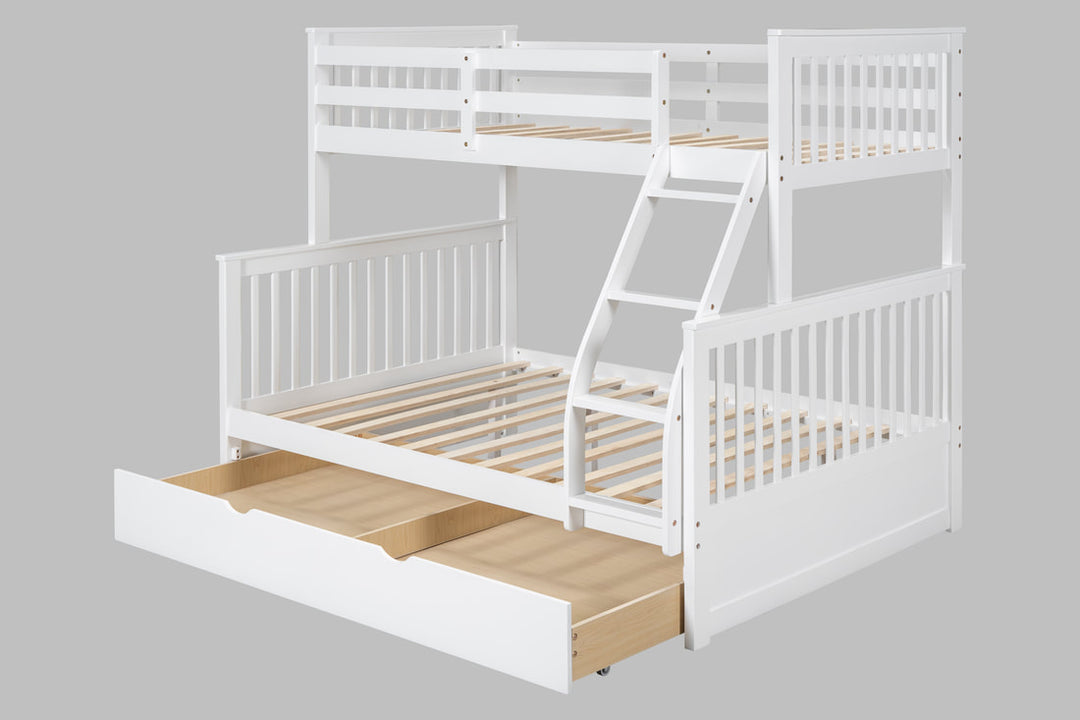 White Twin/Full Bunk Bed with Twin Trundle