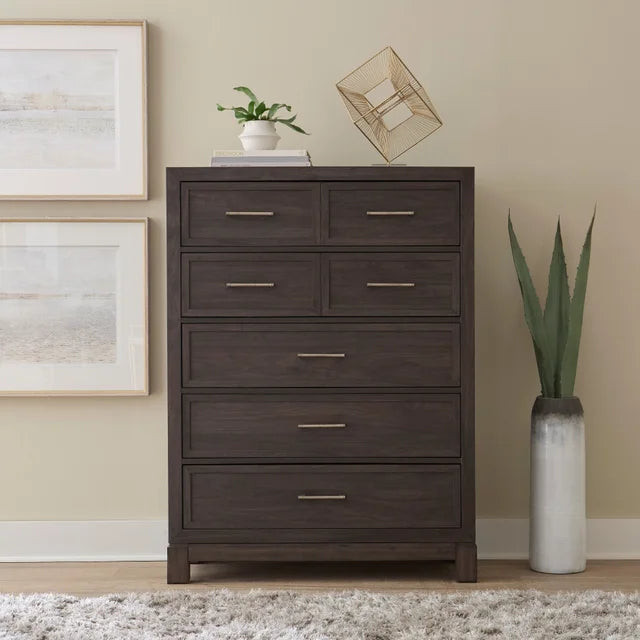 Satin Wash 5-Piece Bedroom Set (Bed, Dresser, Mirror, Chest & Nightstand)