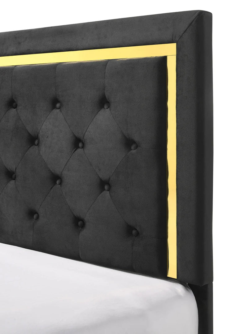 Pepe Black/Gold Panel Upholstered Bed