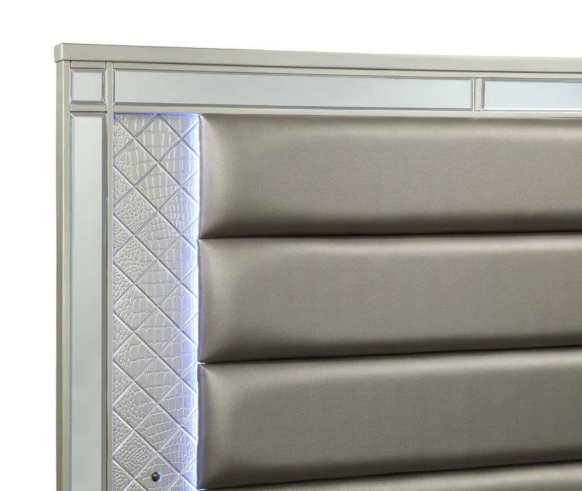 Cristian Champagne LED Upholstered Panel Bed