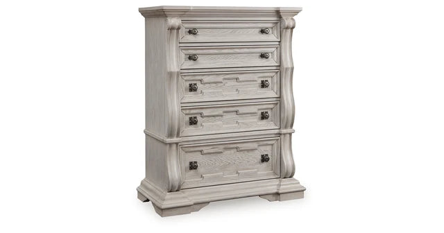 Antique White 5-Piece Bedroom Set (Bed, Dresser, Mirror, Chest & Nightstand)