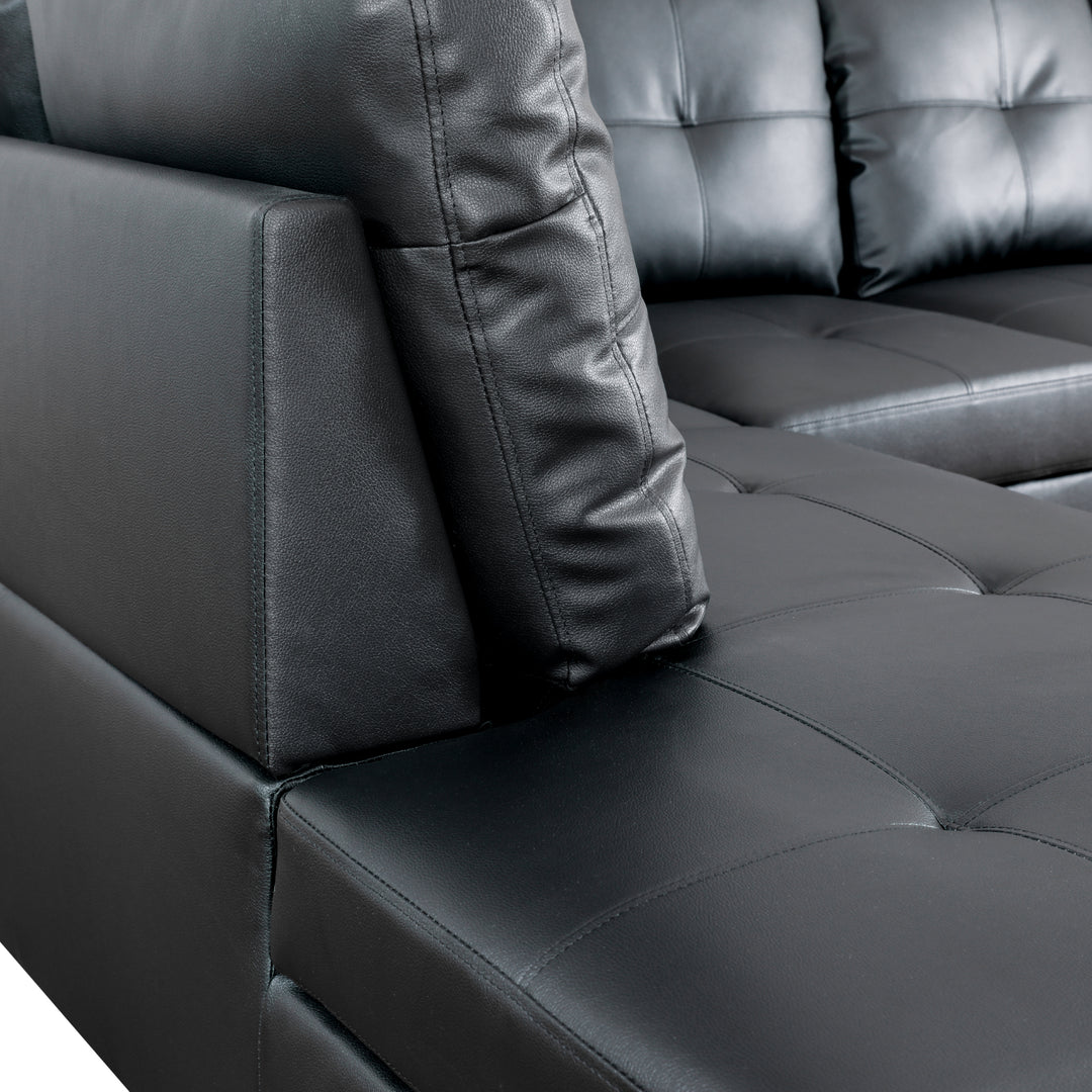 Black Faux Leather Sectional