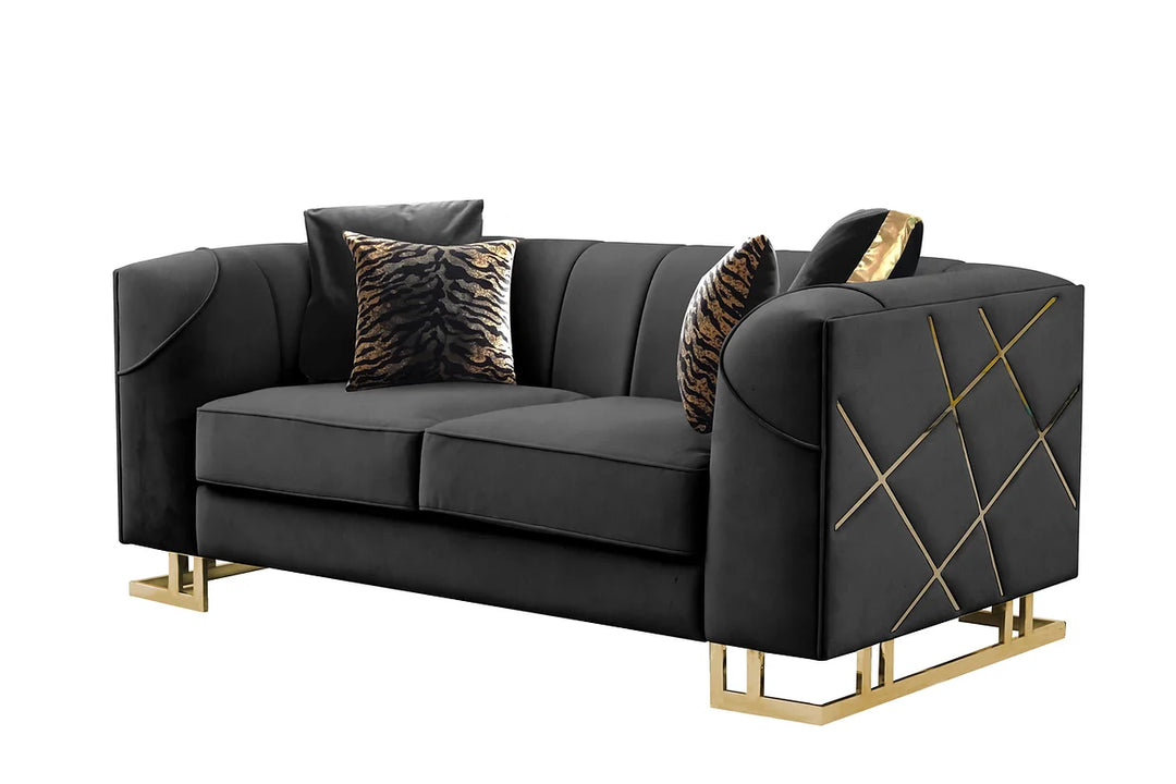 Designer Black Velvet Sofa Set