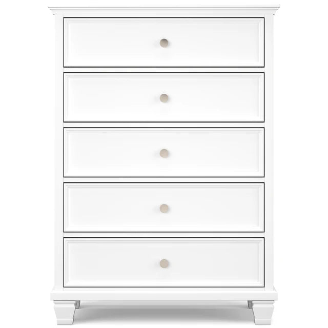 White 5-Piece Bedroom Set (Bed, Dresser, Mirror, Chest & Nightstand)