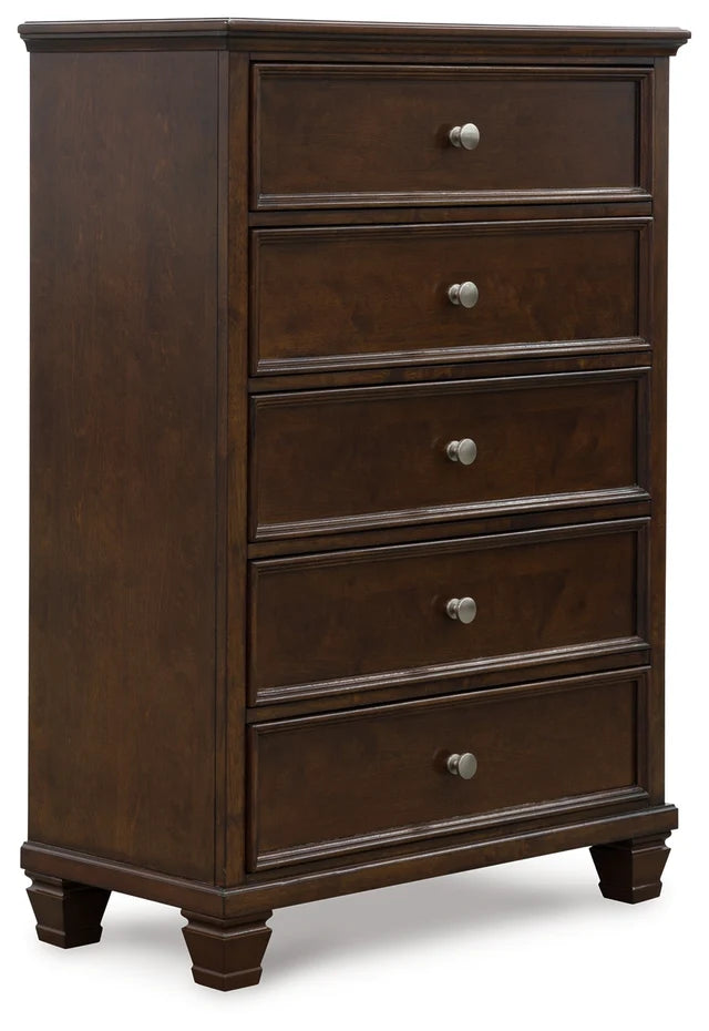 Brown 5-Piece Bedroom Set (Bed, Dresser, Mirror, Chest & Nightstand)