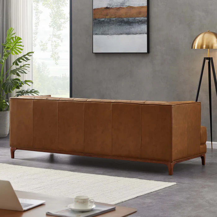 Mara Tufted Cognac Leather Sofa