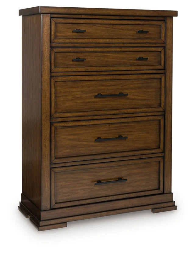 Brown 5-Piece Bedroom Set (Bed, Dresser, Mirror, Chest & Nightstand)