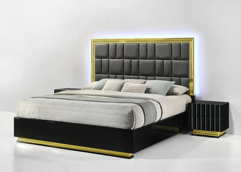 Lila Black/Gold LED Platform Bedroom Set