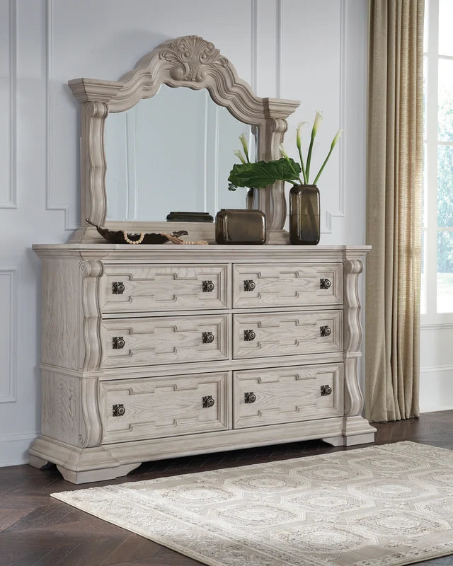 Antique White 5-Piece Bedroom Set (Bed, Dresser, Mirror, Chest & Nightstand)