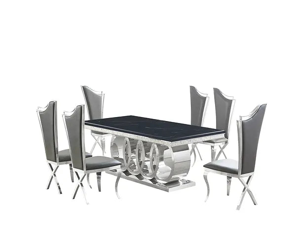 Giovanni Black/Chrome 7pcs Dining Table Set.