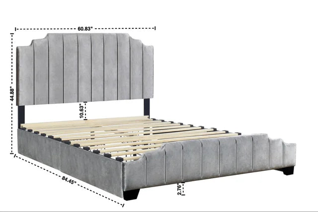 Gray Platform Bed with Side Drawer Storage.